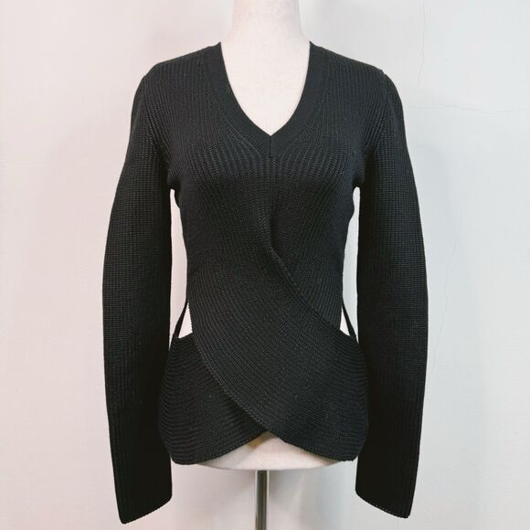 Roberto Cavalli Sweater Wool Blend Cut Out Waist Black Rib Knit IT 42 - Picture 1 of 12